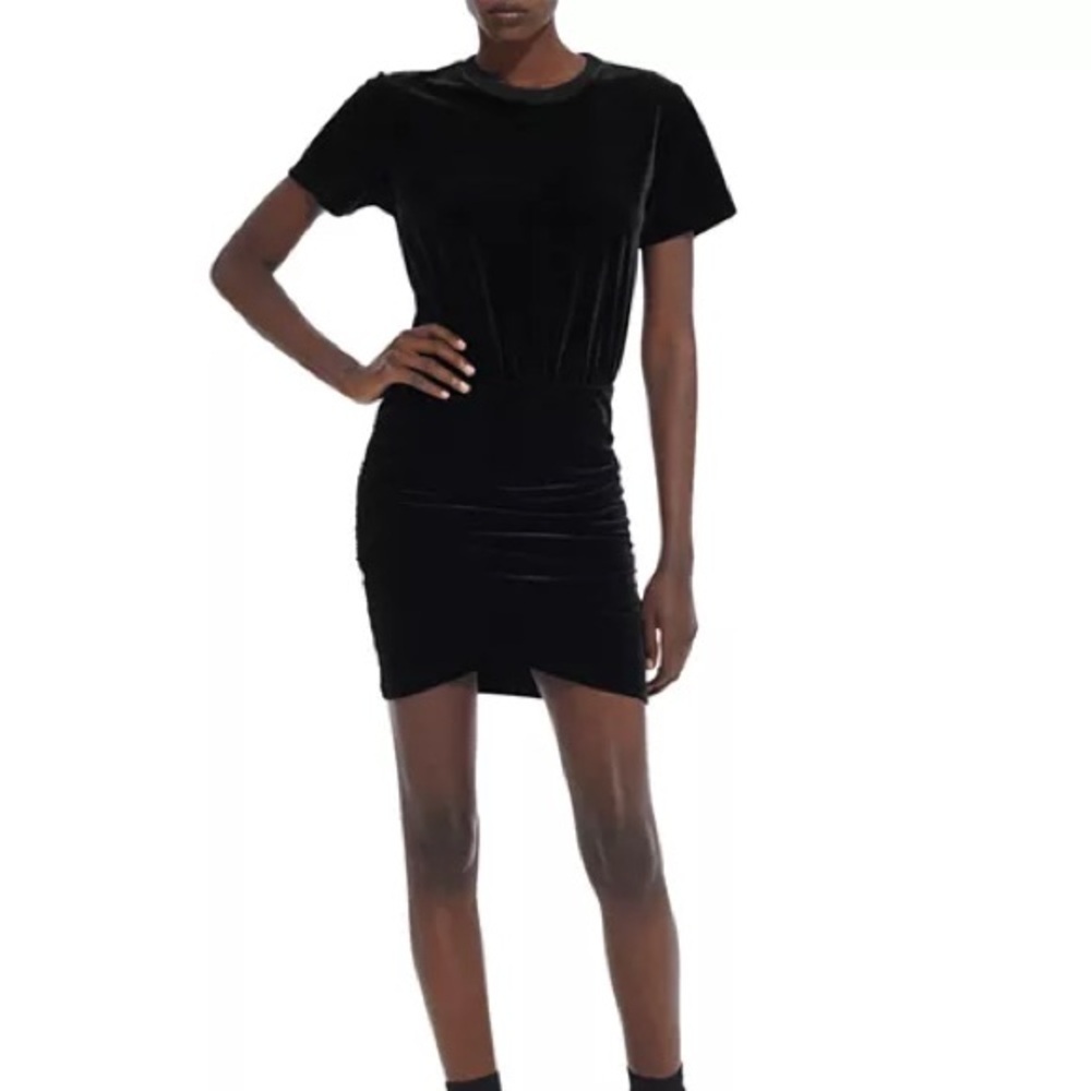 The Kooples Short Sleeve whimsigoth grunge black Velvet Rouched Mini Dress